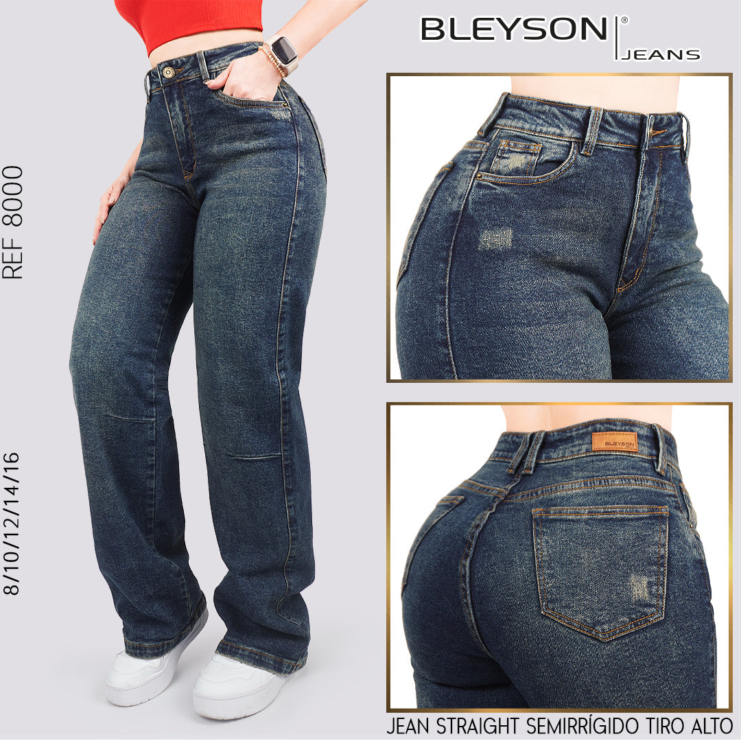 Jeans Straight Semirrígido Tiro Alto 8000
