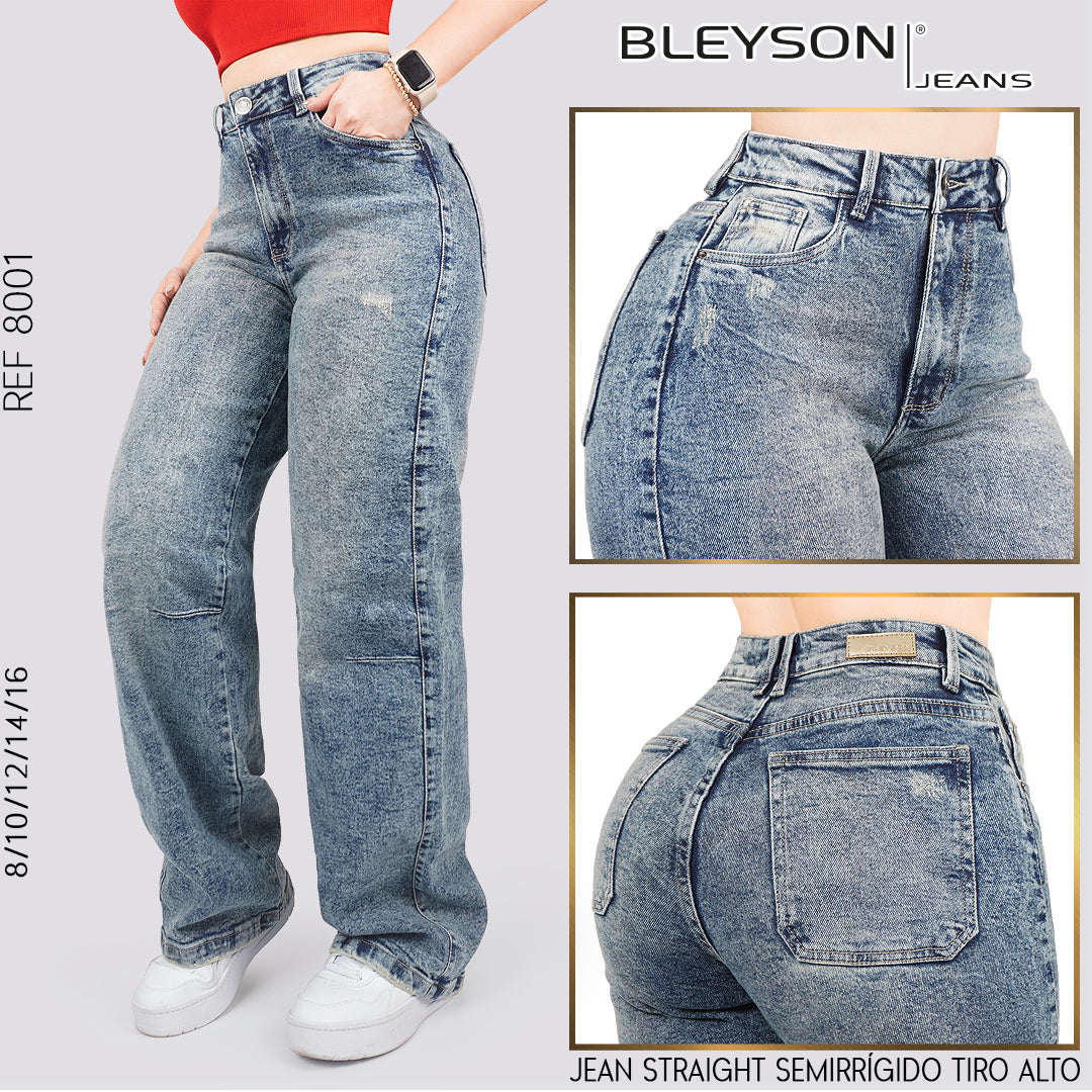 Jeans Straight Semirrígido Tiro Alto 8001