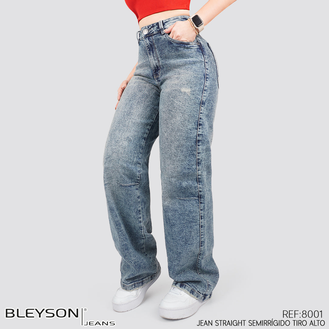 Jeans Straight Semirrígido Tiro Alto 8001