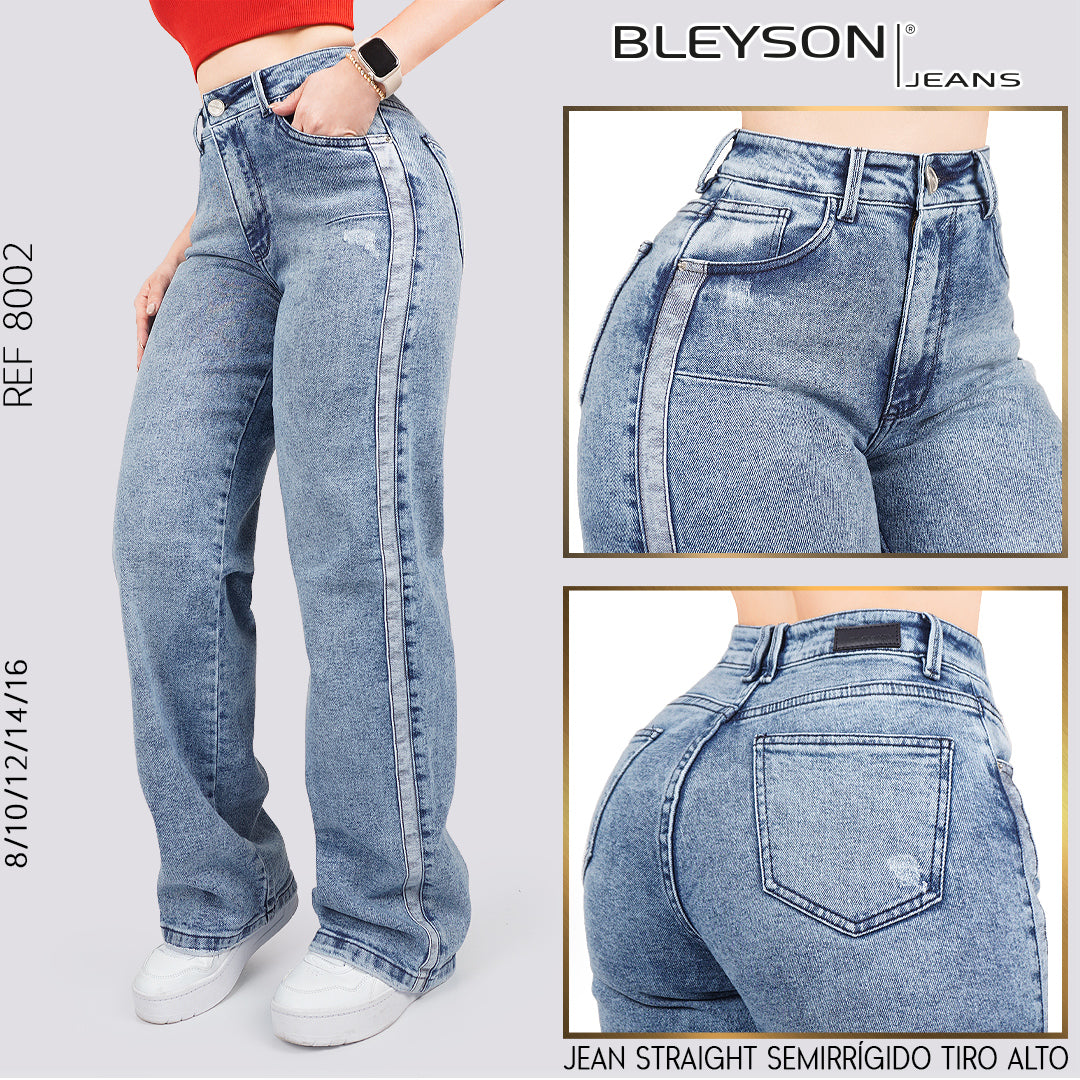 Jeans Straight Semirrígido Tiro Alto 8002