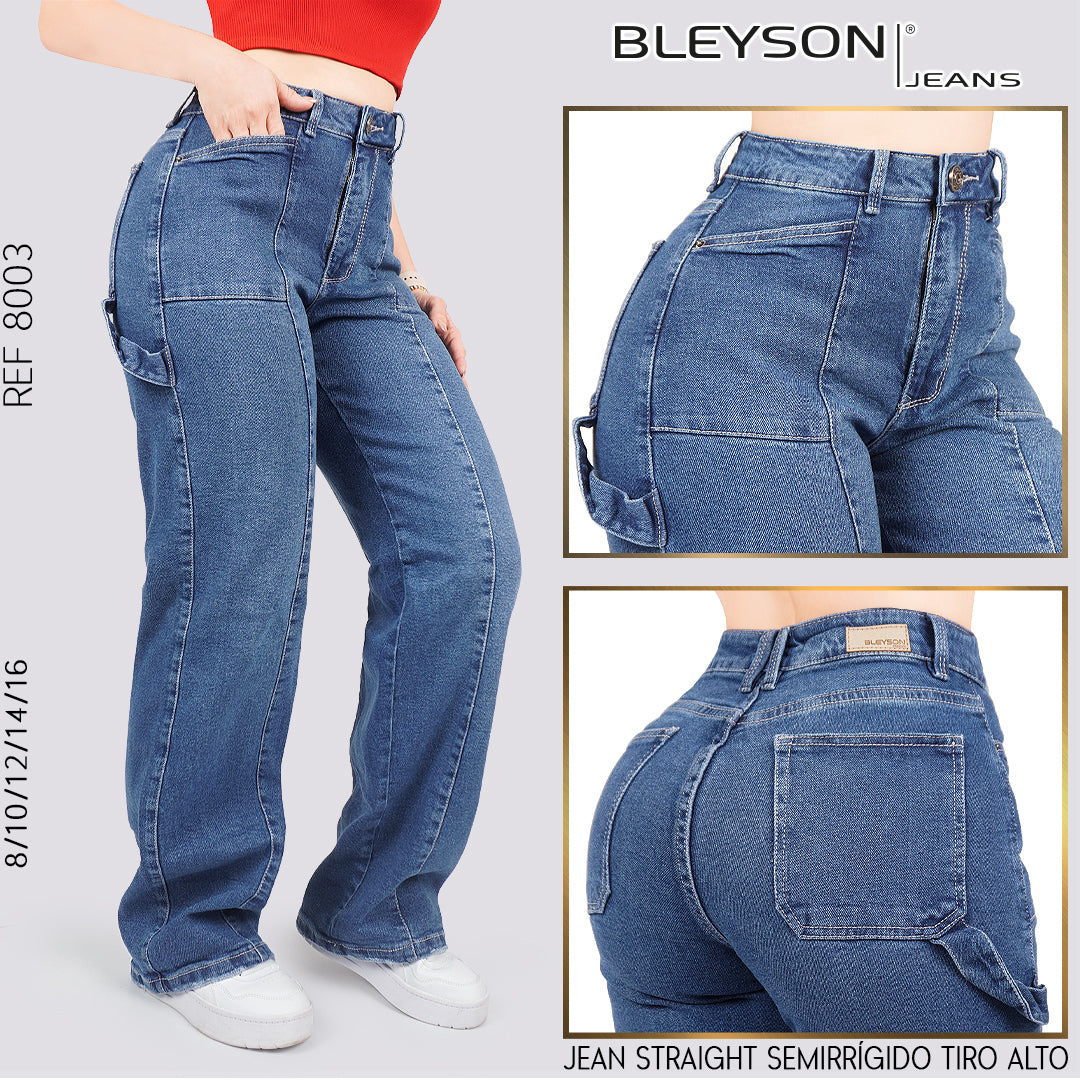 Jeans Straight Semirrígido Tiro Alto 8003