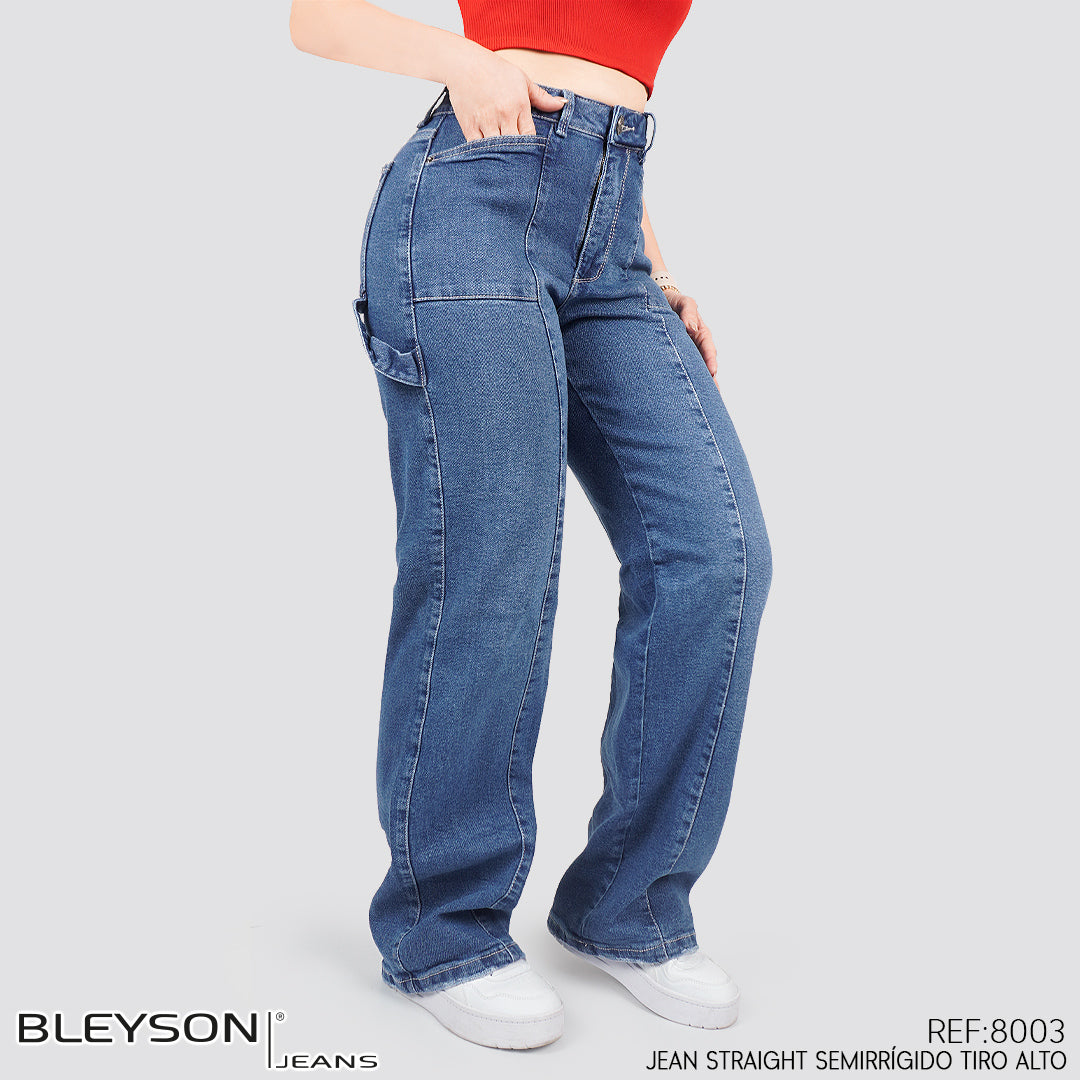 Jeans Straight Semirrígido Tiro Alto 8003