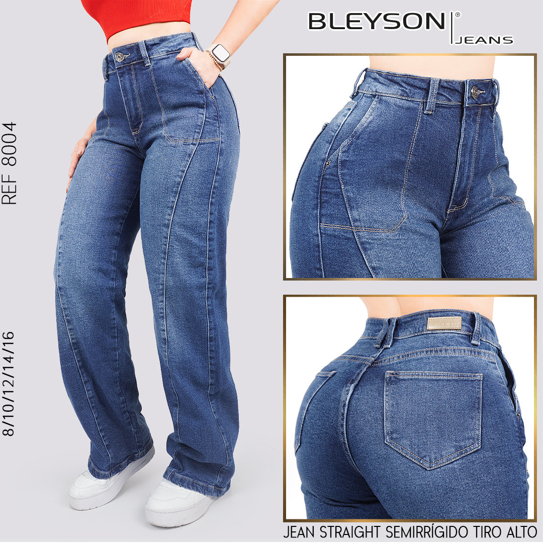 Jeans Straight Semirrígido Tiro Alto 8004