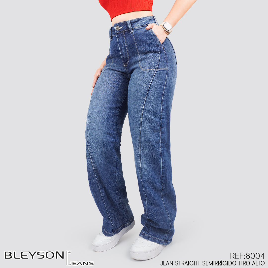 Jeans Straight Semirrígido Tiro Alto 8004