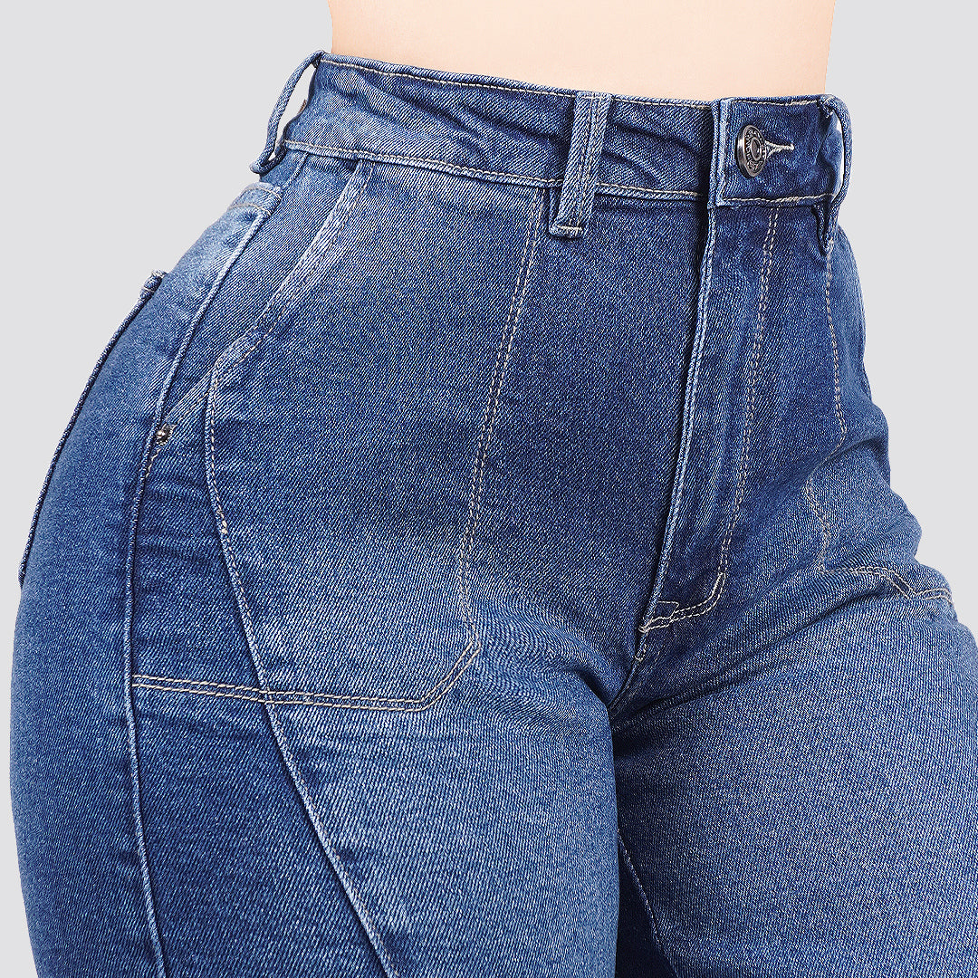 Jeans Straight Semirrígido Tiro Alto 8004