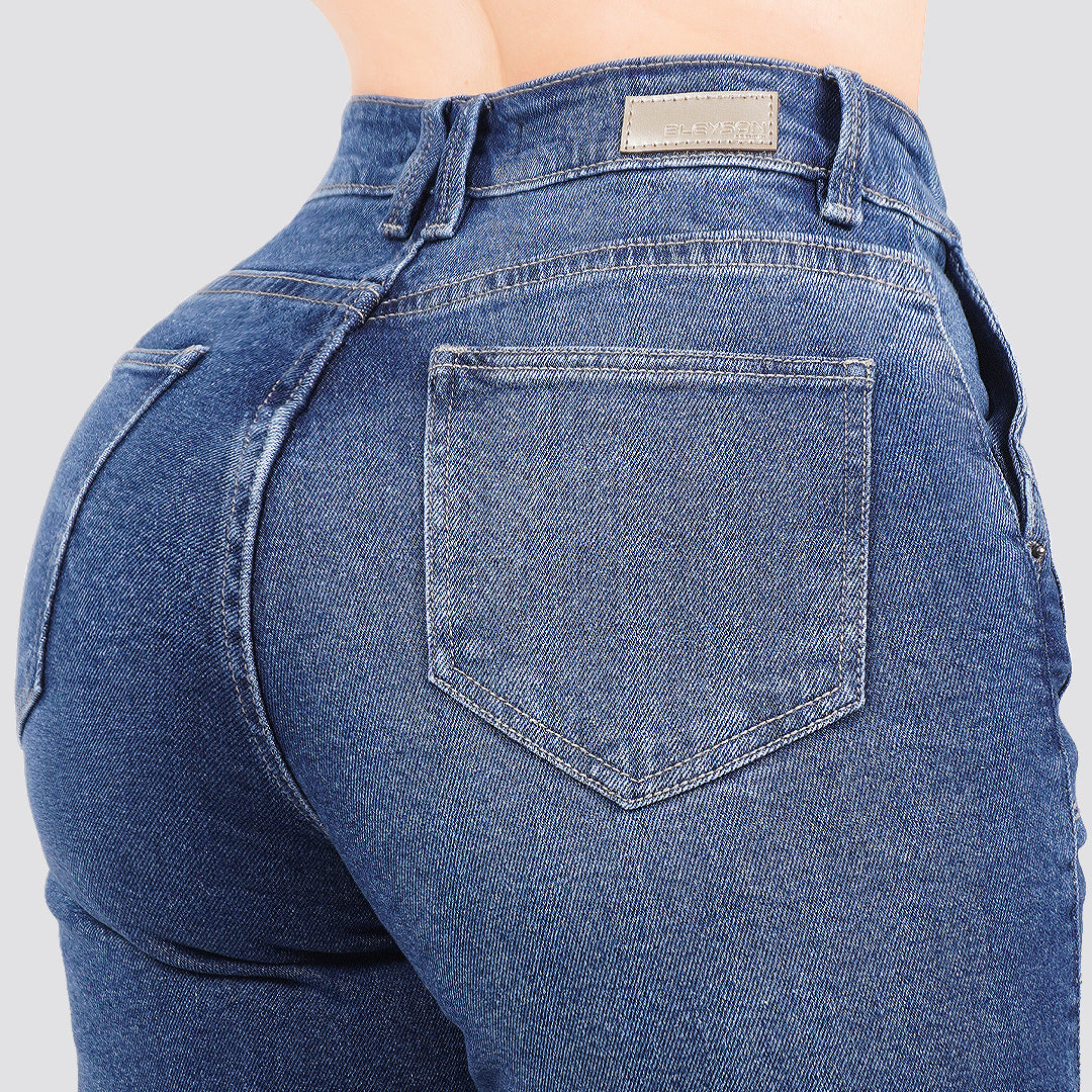 Jeans Straight Semirrígido Tiro Alto 8004