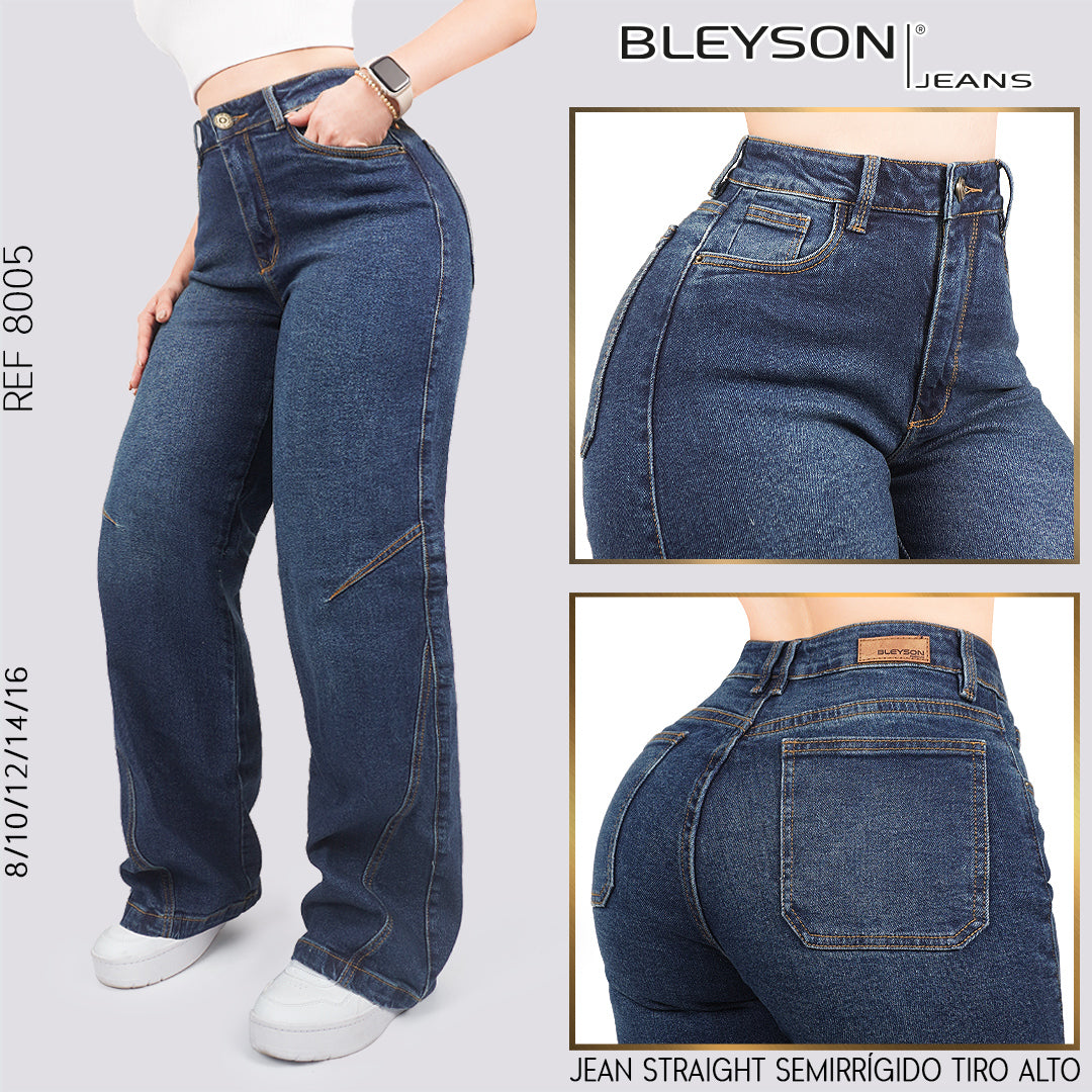 Jeans Straight Semirrígido Tiro Alto 8005