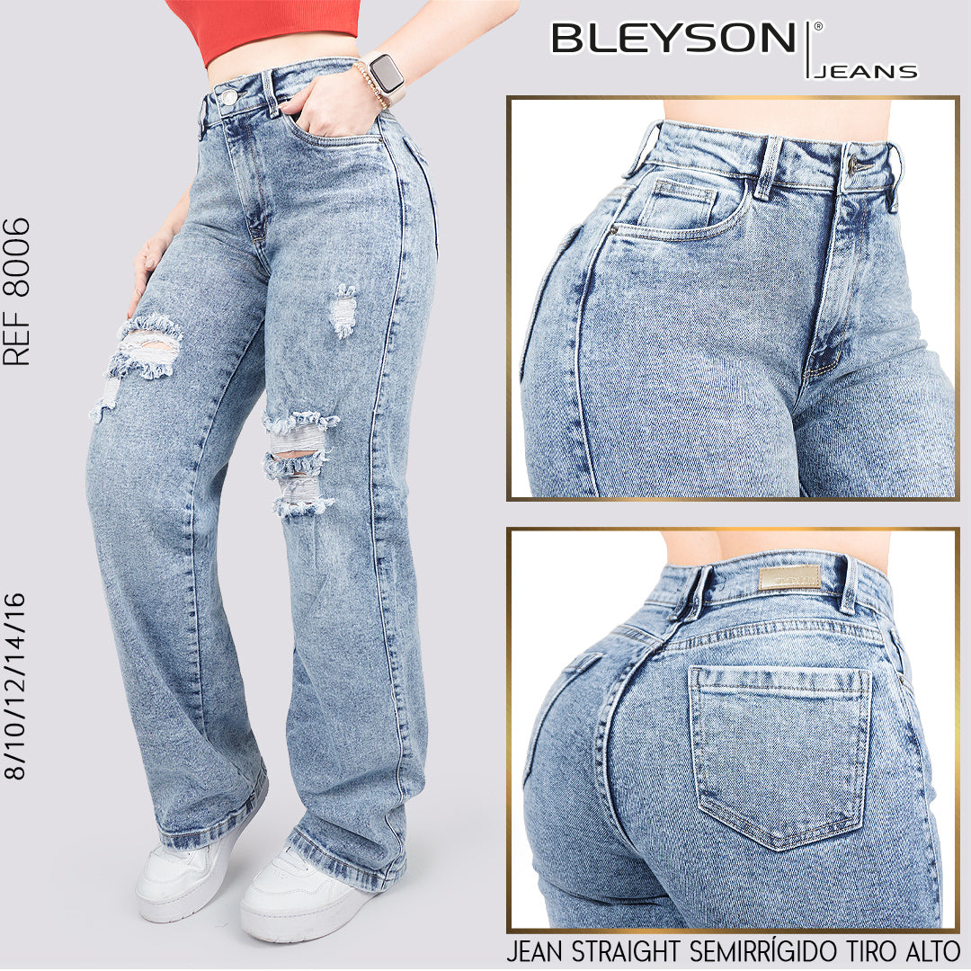 Jeans Straight Semirrígido Tiro Alto 8006