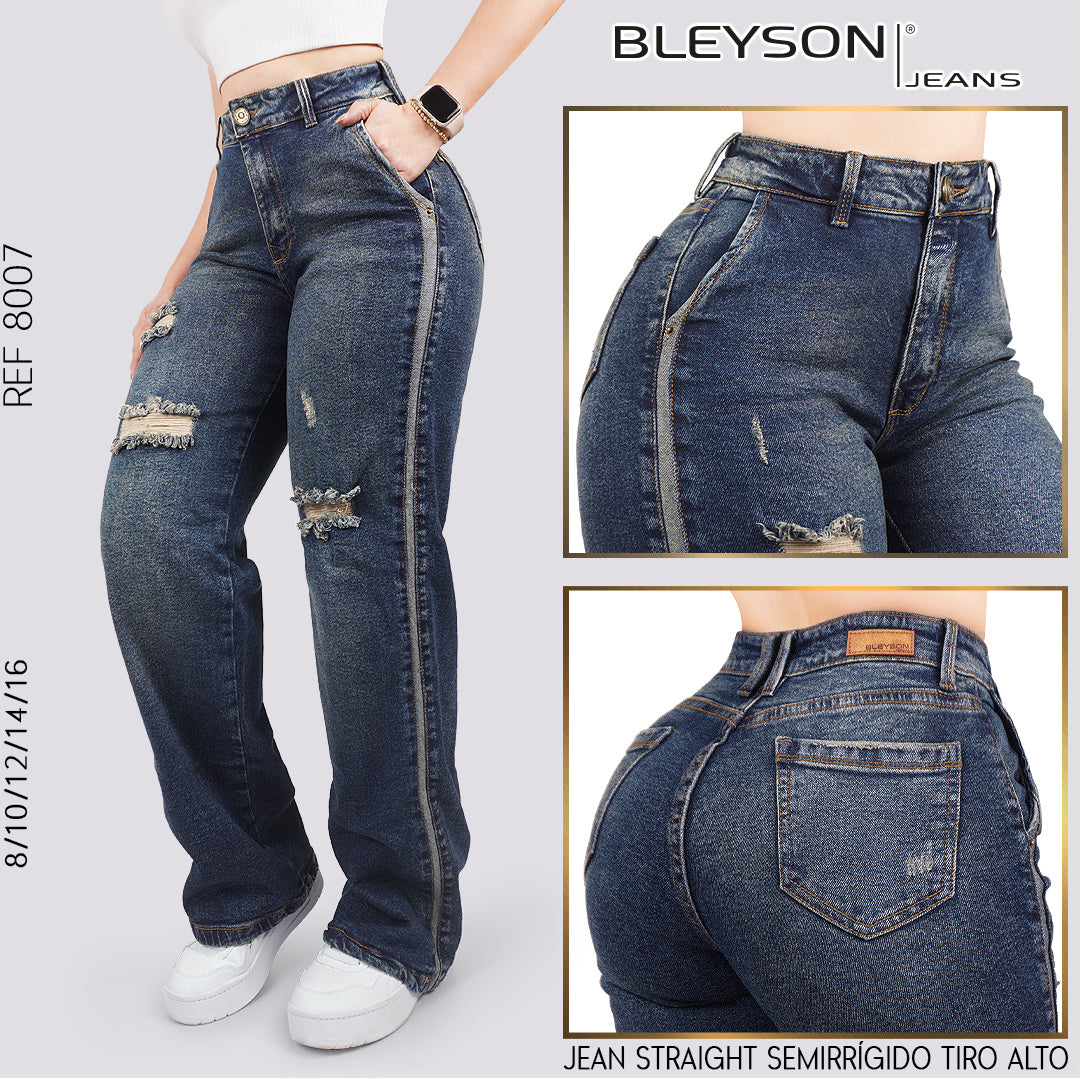 Jeans Straight Semirrígido Tiro Alto 8007