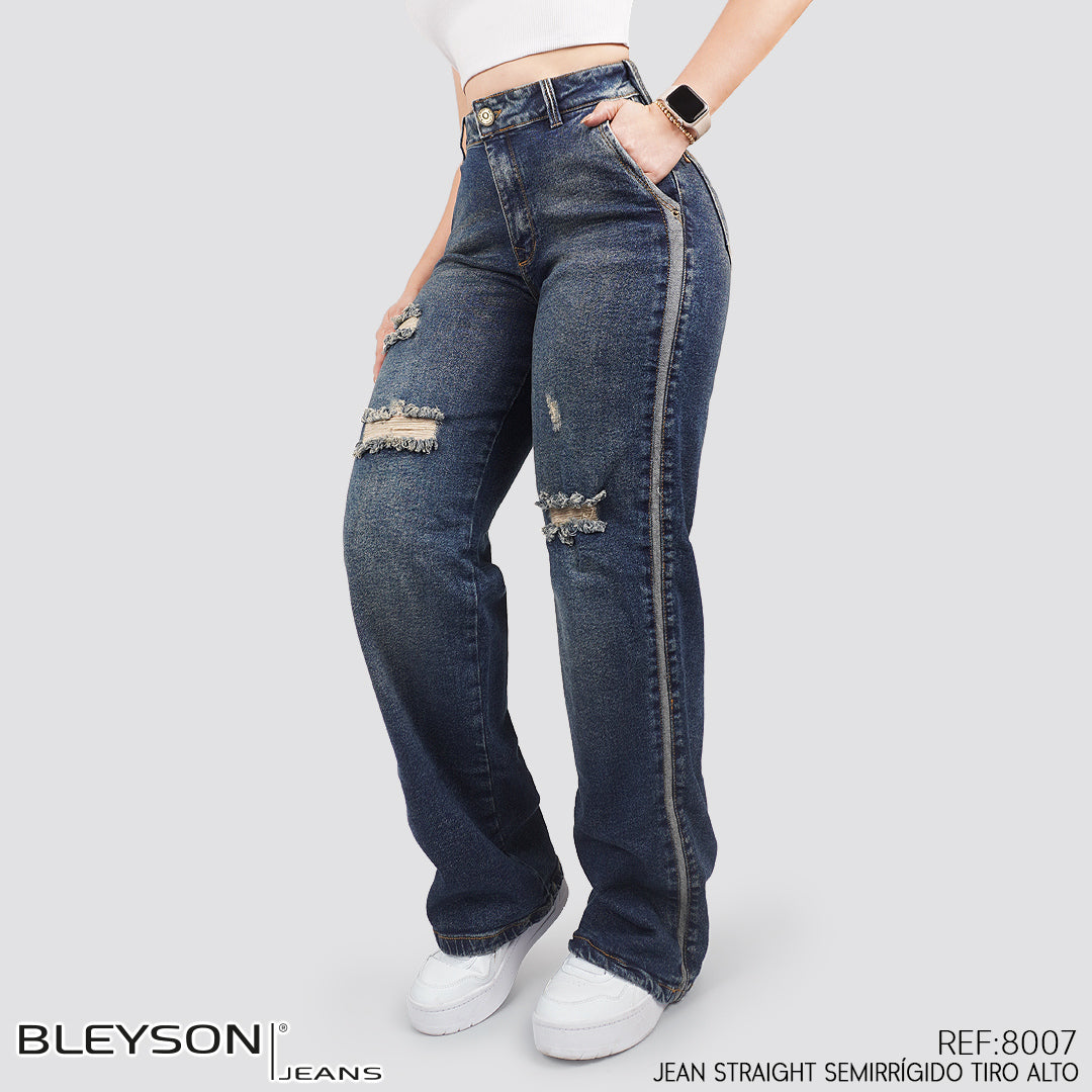 Jeans Straight Semirrígido Tiro Alto 8007