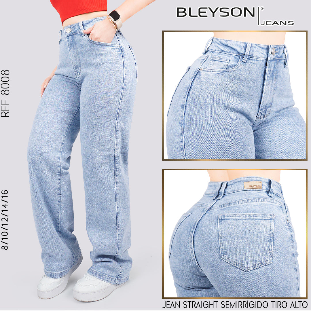 Jeans Straight Semirrígido Tiro Alto 8008