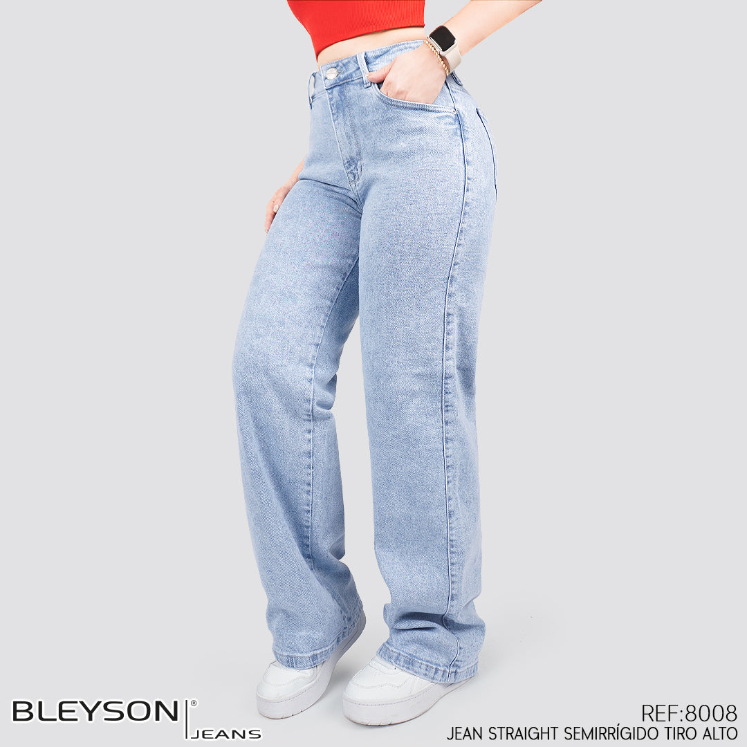 Jeans Straight Semirrígido Tiro Alto 8008