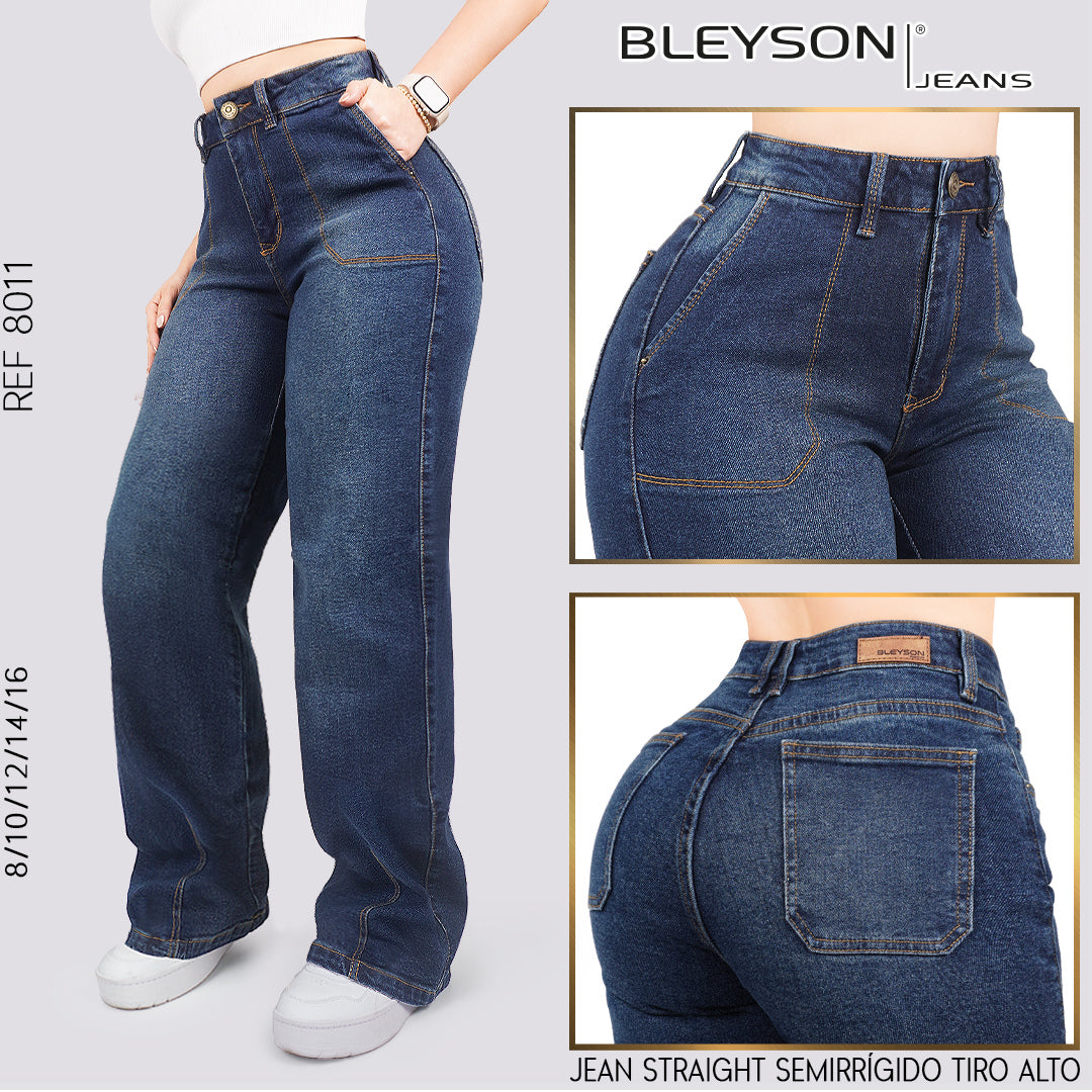 Jeans Straight Semirrígido Tiro Alto 8011