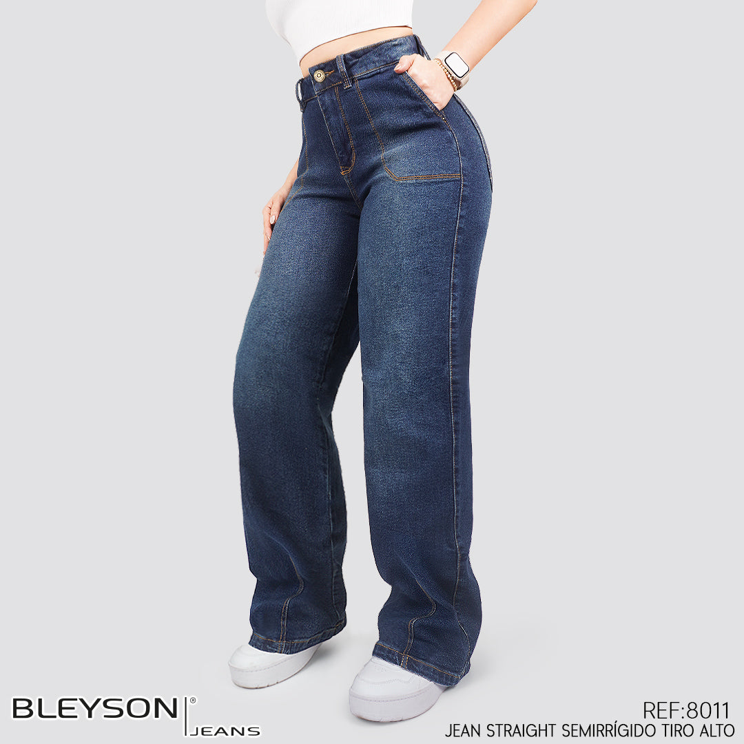 Jeans Straight Semirrígido Tiro Alto 8011