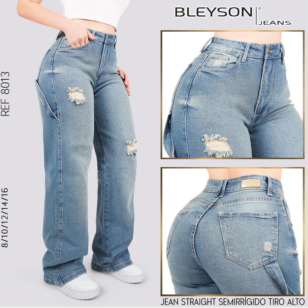 Jeans Straight Semirrígido Tiro Alto 8013