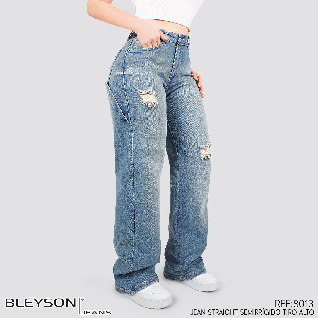 Jeans Straight Semirrígido Tiro Alto 8013
