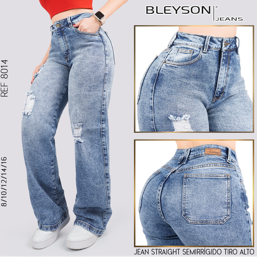 Jeans Straight Semirrígido Tiro Alto 8014