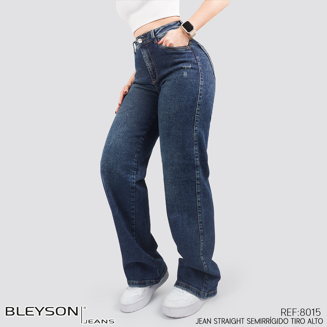Jeans Straight Semirrígido Tiro Alto 8015