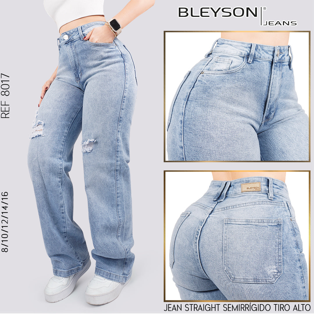 Jeans Straight Semirrígido Tiro Alto 8017
