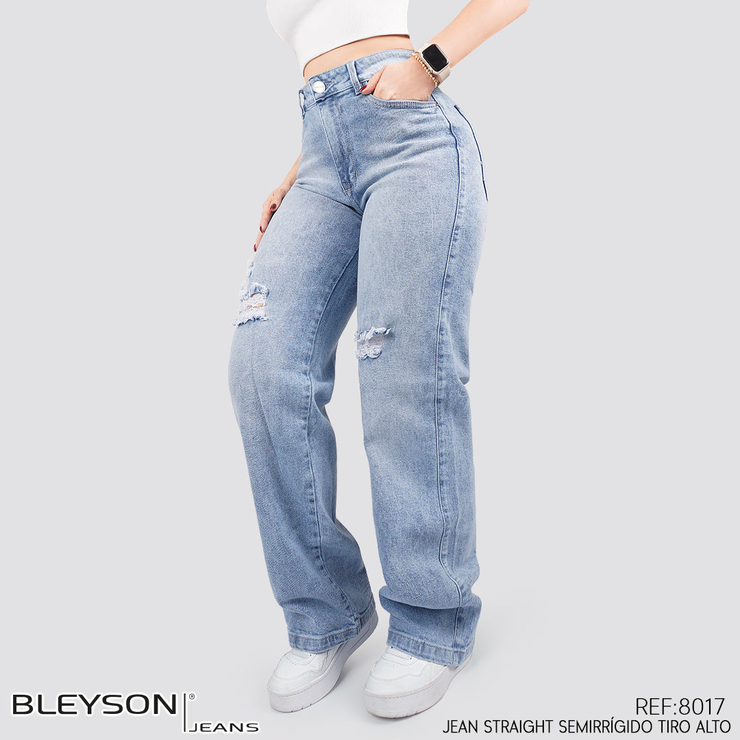 Jeans Straight Semirrígido Tiro Alto 8017