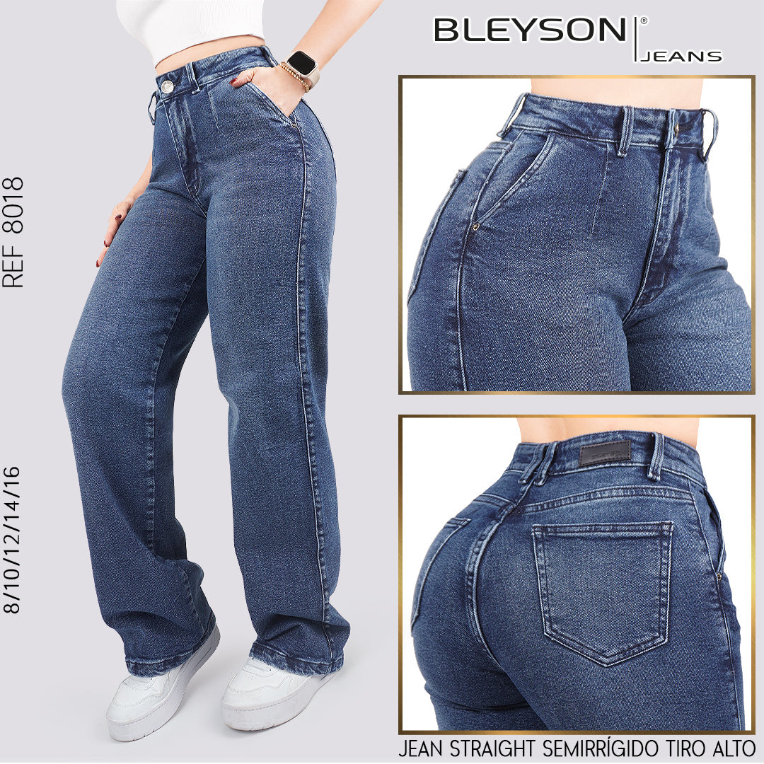 Jeans Straight Semirrígido Tiro Alto 8018