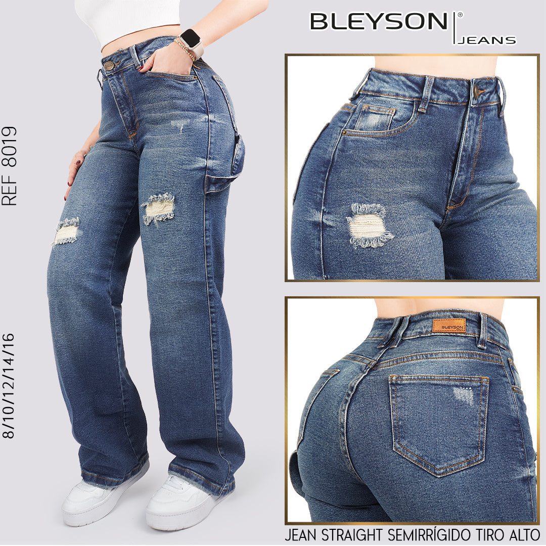 Jeans Straight Semirrígido Tiro Alto 8019