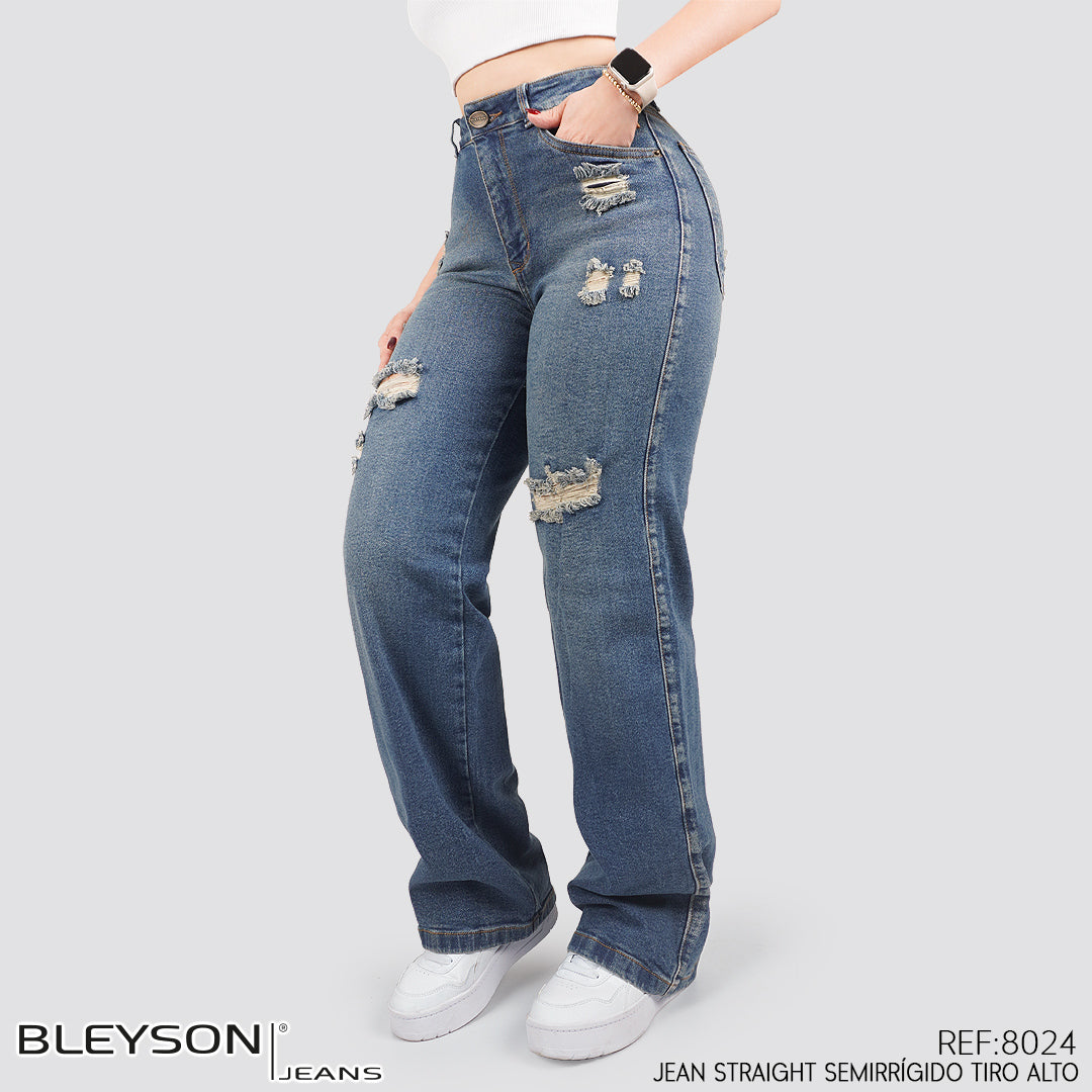 Jeans Straight Semirrígido Tiro Alto 8024