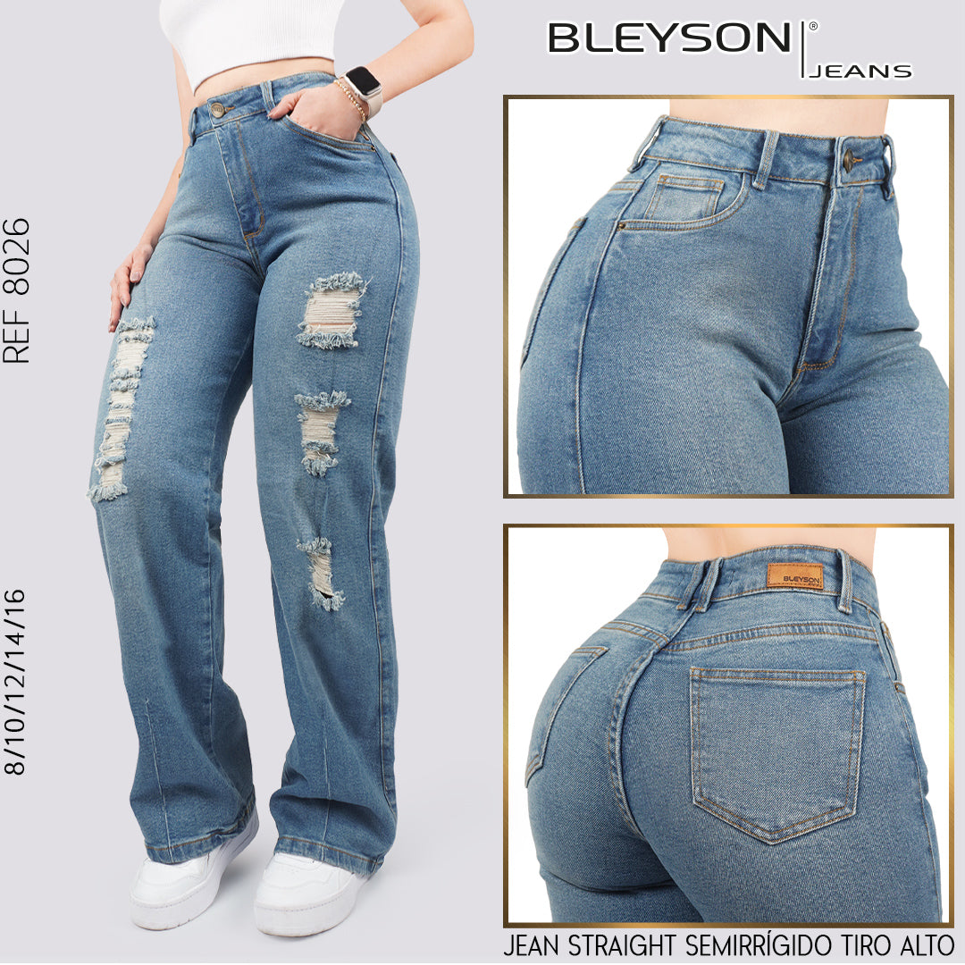 Jeans Straight Semirrígido Tiro Alto 8026