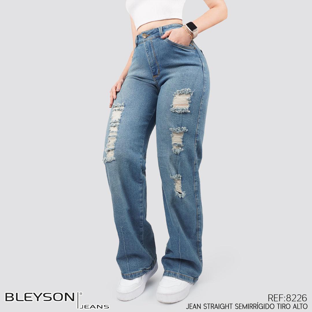 Jeans Straight Semirrígido Tiro Alto 8026