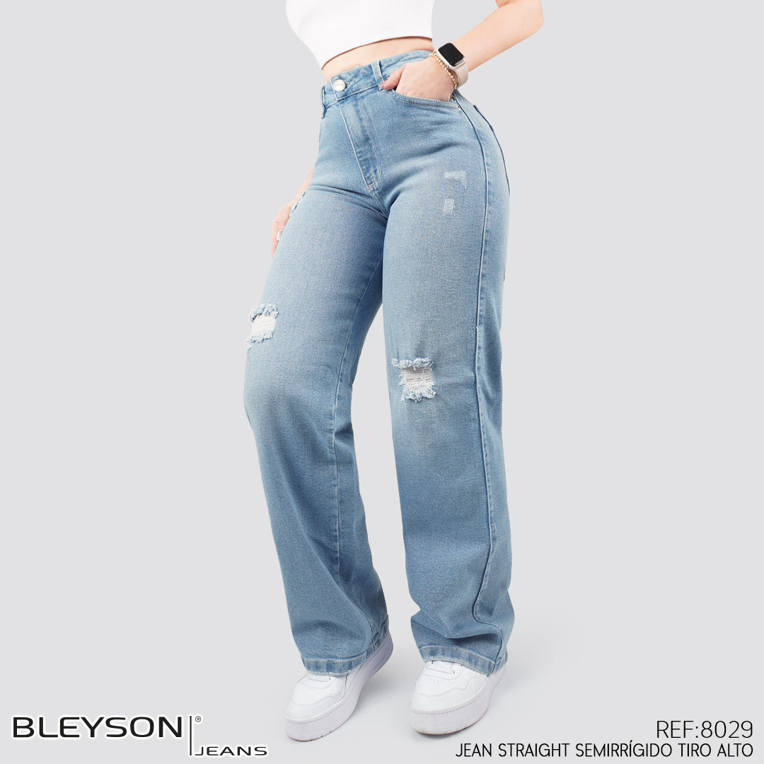 Jeans Straight Semirrígido Tiro Alto 8029