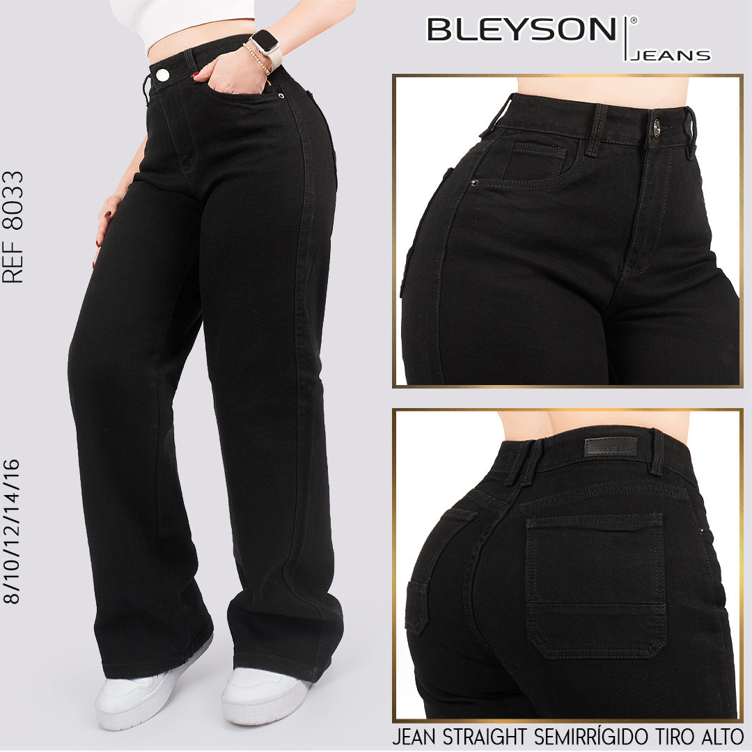 Jeans Straight Semirrígido Tiro Alto 8033