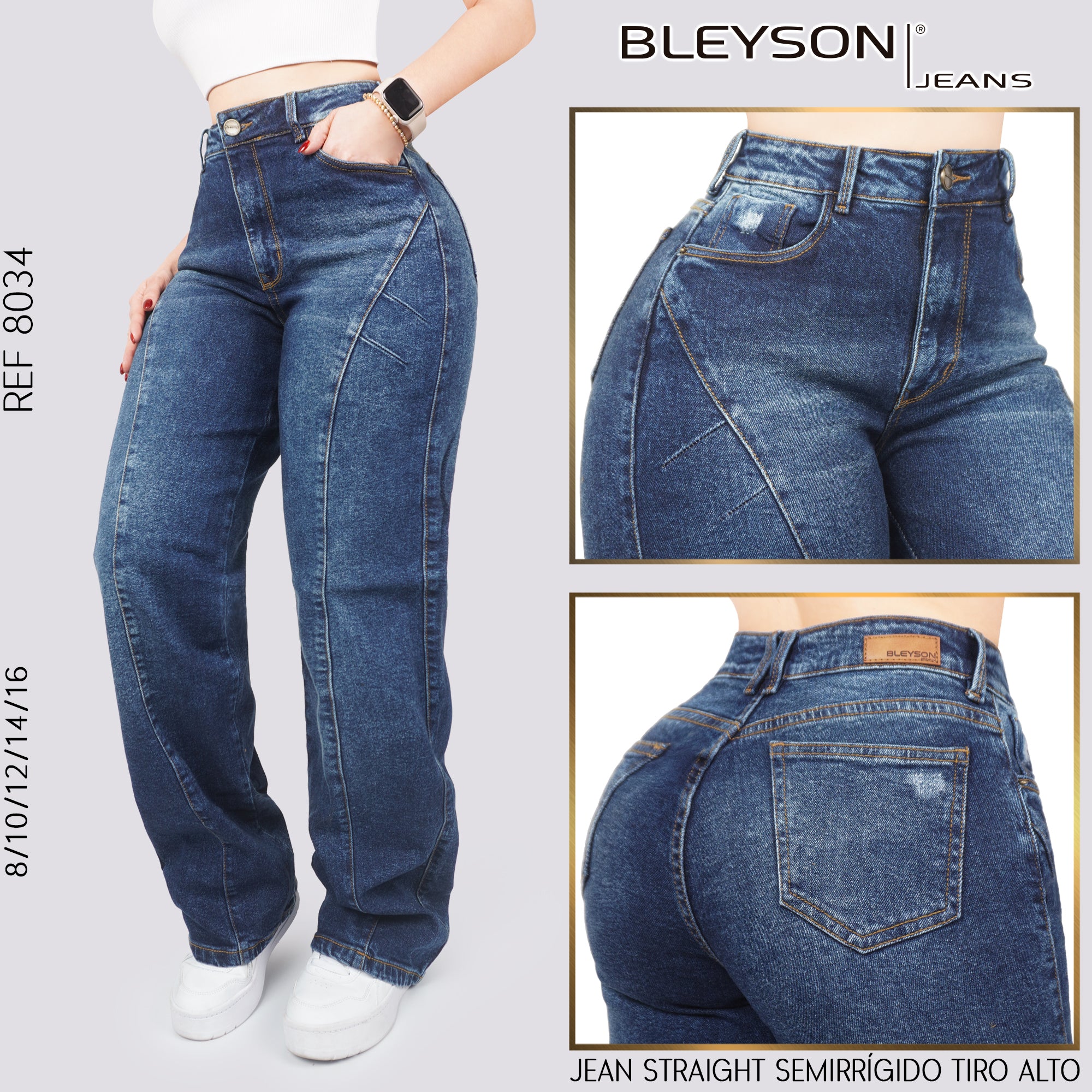 Jeans Straight Semirrígido Tiro Alto 8034