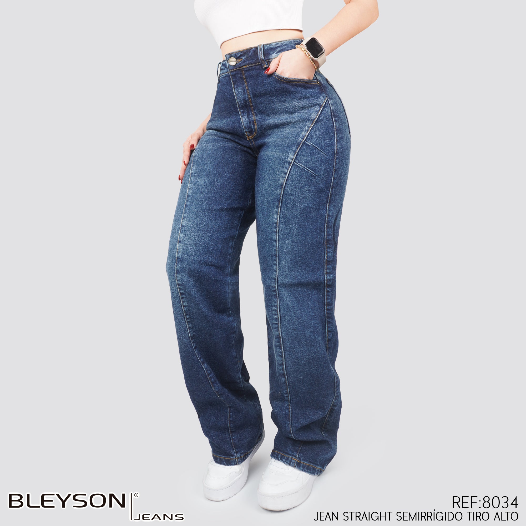 Jeans Straight Semirrígido Tiro Alto 8034