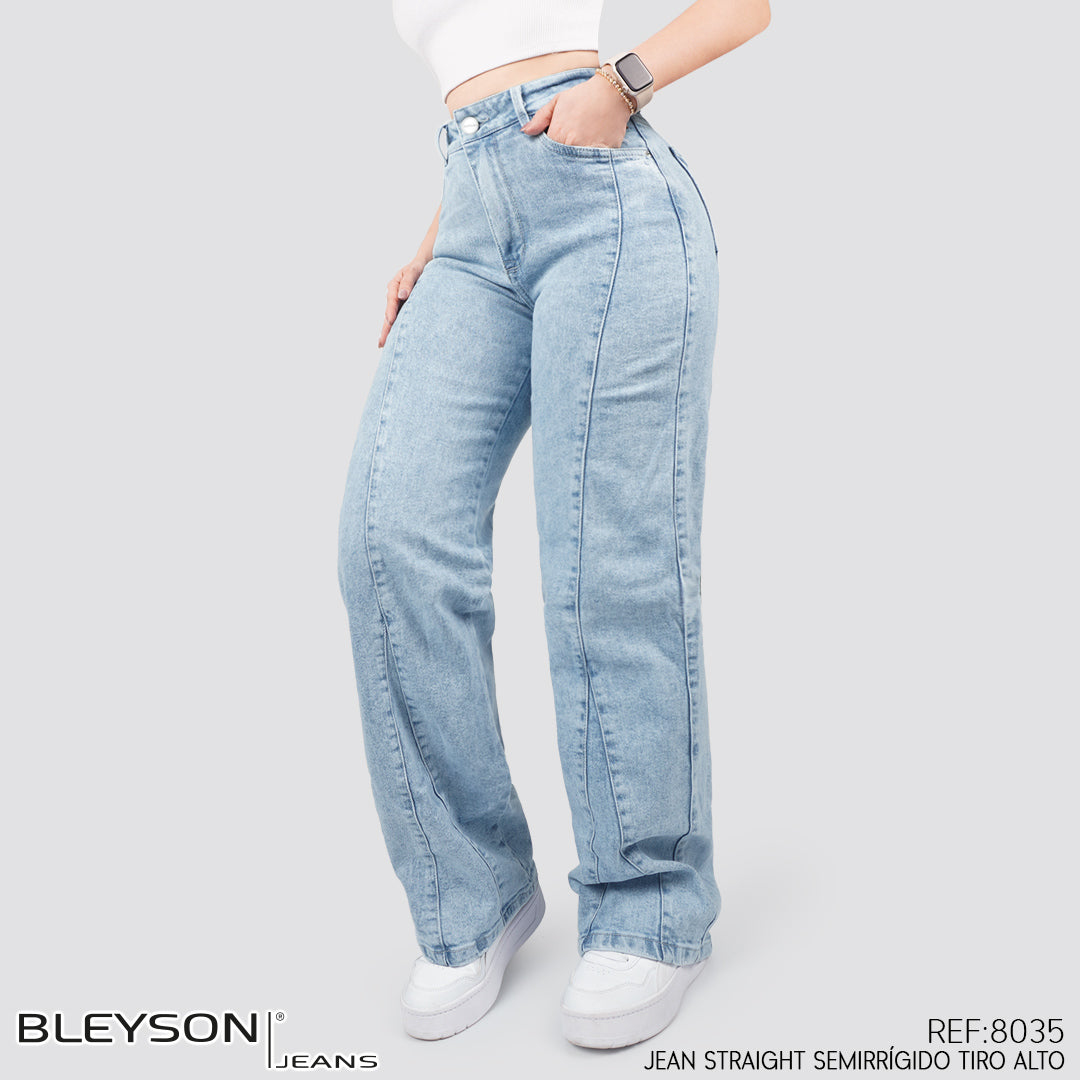 Jeans Straight Semirrígido Tiro Alto 8035