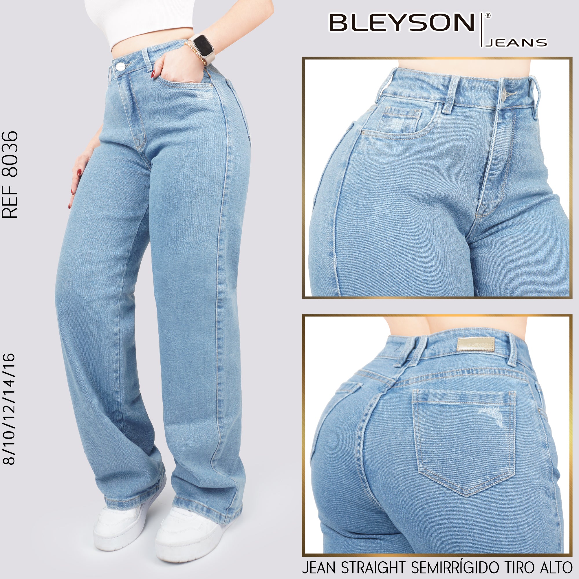 Jeans Straight Semirrígido Tiro Alto 8036