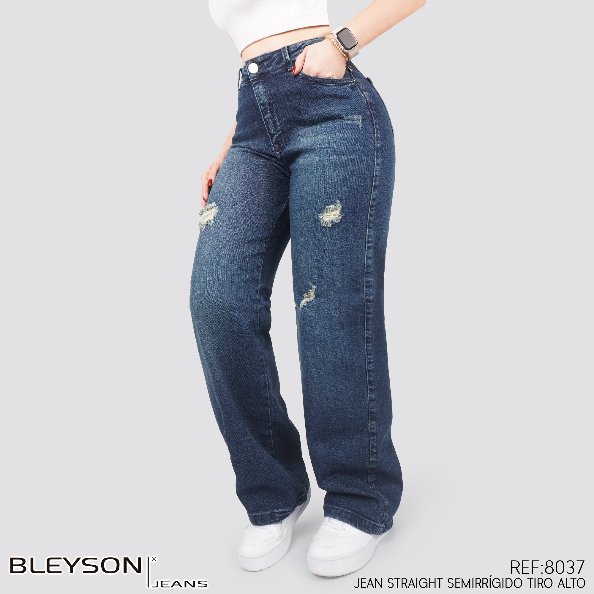 Jeans Straight Semirrígido Tiro Alto 8037