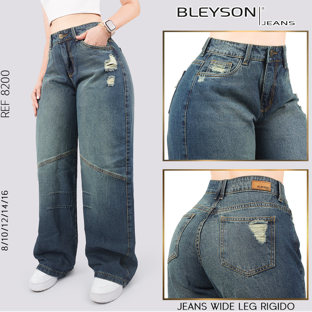 Jeans Wide Leg Rígido Tiro Alto 8200