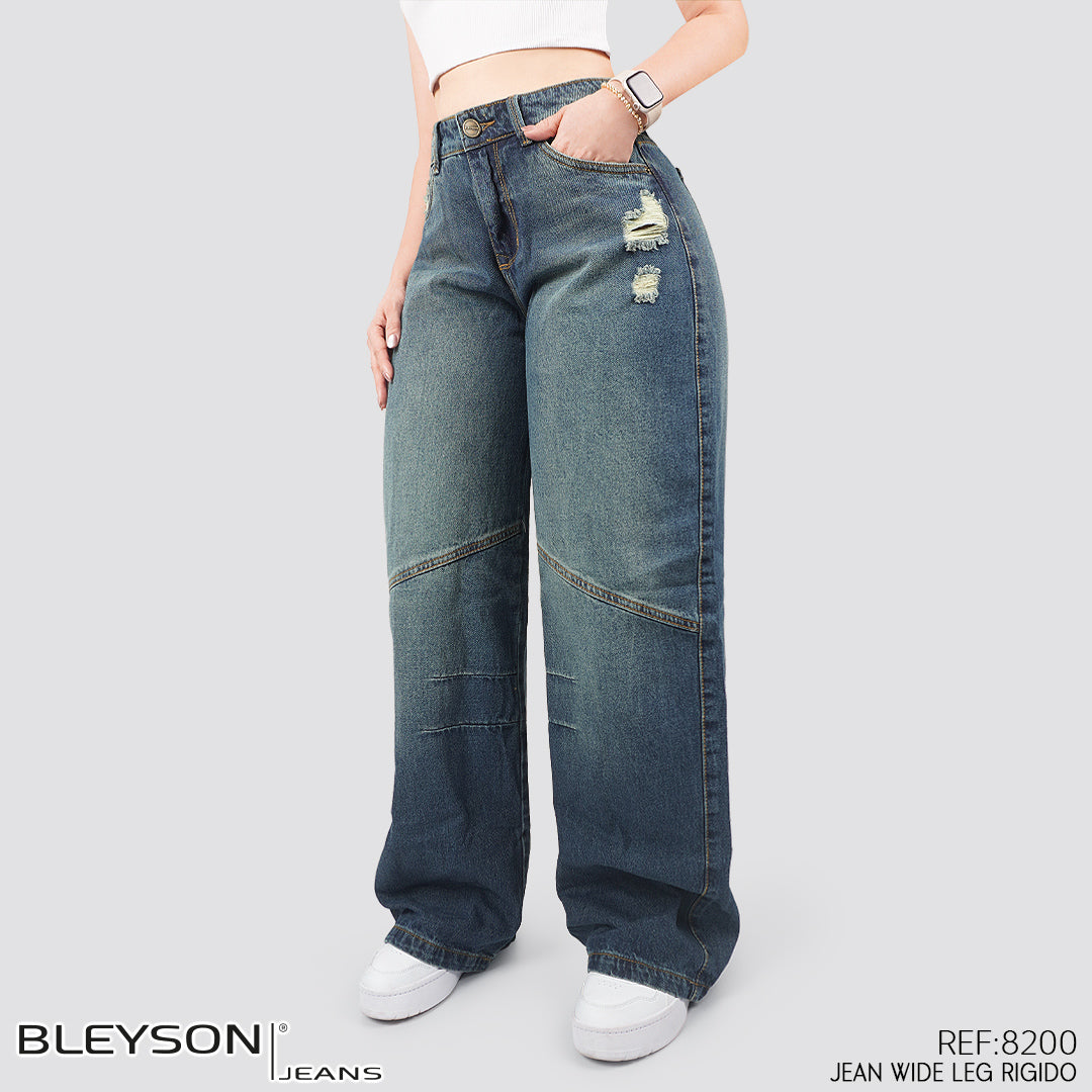 Jeans Wide Leg Rígido Tiro Alto 8200