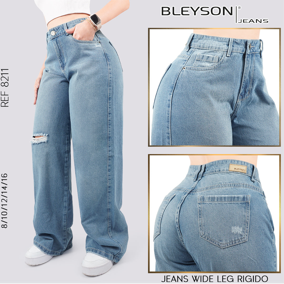 Jeans Wide Leg Rígido Tiro Alto 8211